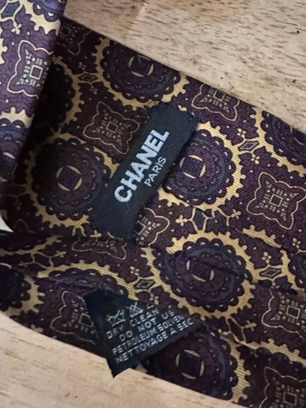 Chanel Silk Tie Mens Necktie Silk Medallion Red Brown Painterly Abstract Handmad